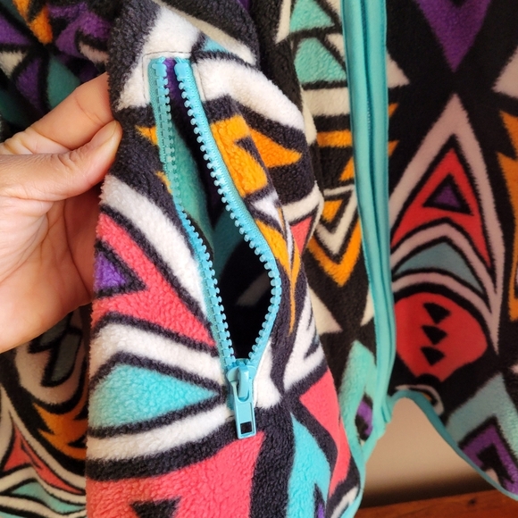 Free Nature NYC Large Colorful Geometric Patterned Men's Hoodie Pockets Full Zip - Picture 6 of 13